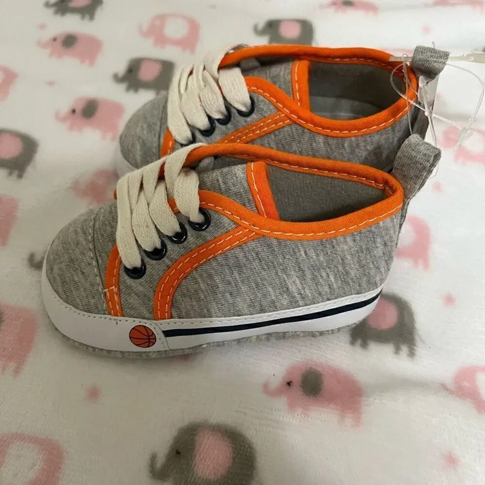 Stepping Stones Baby Shoes Gray And Orange Size 4 9-12 m   NWT